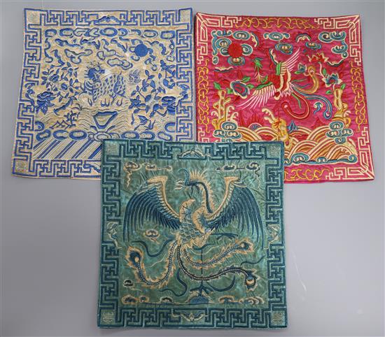 Three Chinese embroidered silk panels
